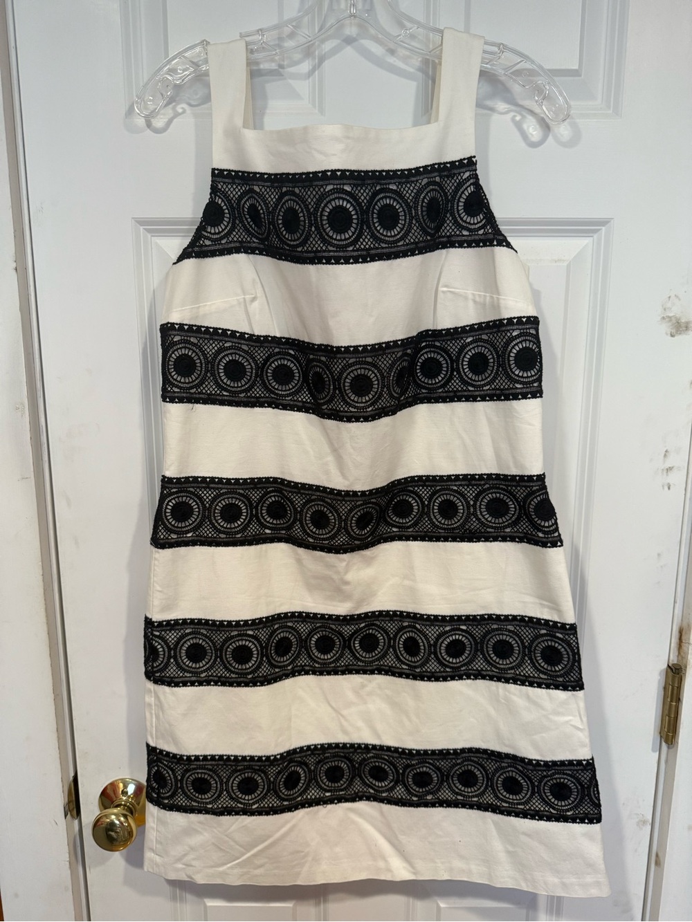 White House Black Market Cream Shift Dress with Black Lace Trim